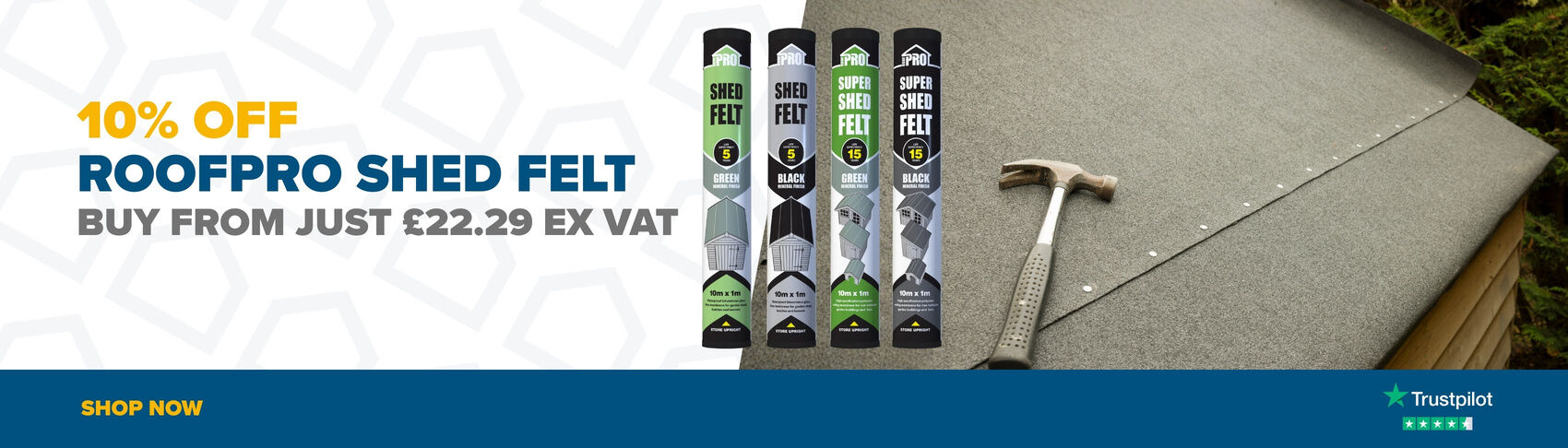 10% off RoofPro shed felt