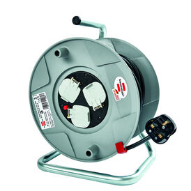 CMS 25M Cable Mains Socket Grey Extension Reel - 2 Outlet 110V