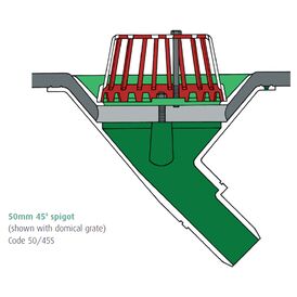 Caroflow 50mm 45 Degree Spigot Flat Roof Outlet (Dome Grate)