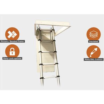 Metal Faced 1 Hour Fire Rated Loft Access Hatch with Large Loft Ladder - 25mm Picture Frame
