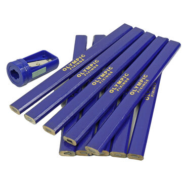 Olympic Fixings Roofers/Builders/Carpenters Pencils x 10 & Sharpener Set