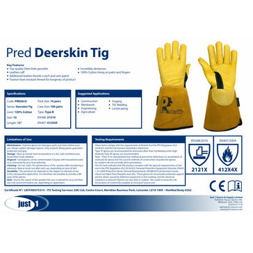 Predator Deerskin Tig Gauntlet Welding Gloves Size 10