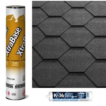 Katepal KL Black Hexagonal Bitumen Felt Shingles Kit (1m2) - Black
