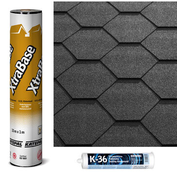 Katepal KL Black Hexagonal Bitumen Felt Shingles Kit (3m2) - Black