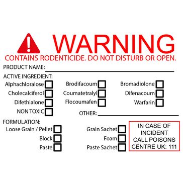 Bait Station Warning Rodenticide Labels (20 x 8) (Pack of 20)