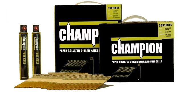 Champion Bright Smooth Shank Nails - 90mm x 3.1mm (2200 Nails & 2 Fuel Cells)