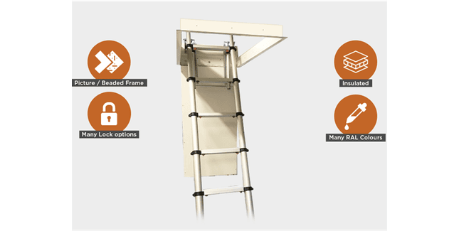 Metal Faced 1 Hour Fire Rated Loft Access Hatch with Loft Ladder 25mm