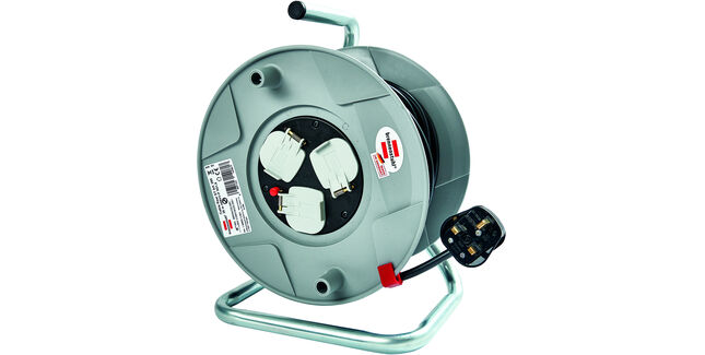 CMS 25M Cable Mains Socket Grey Extension Reel - 2 Outlet 110V