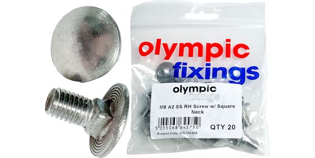 Olympic Fixing RH Square Neck Bolt A2 Stainless steel (Pack of 20)