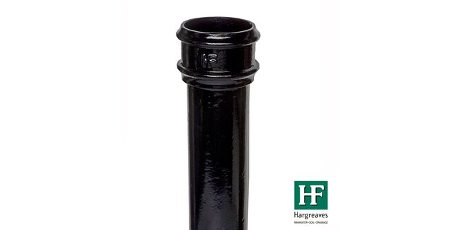 Hargreaves Premier 1.8m Cast Iron Round Downpipe - Gloss Black