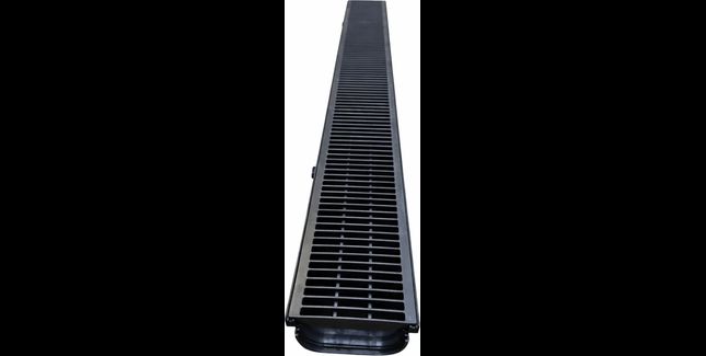DekDrain Vela A15 Channel Drain With Plastic Grating – Black (1m x 121mm)