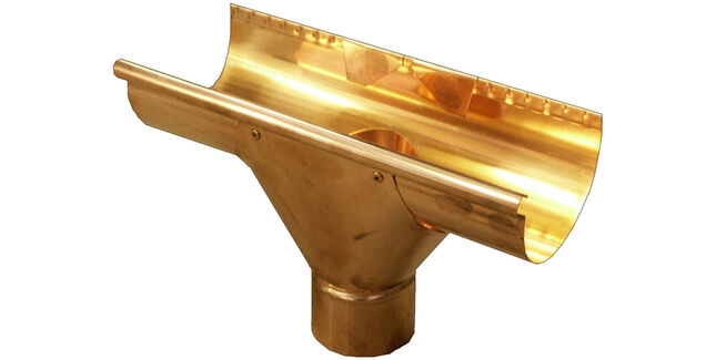 Coppa Gutta Copper Large Half Round Running Outlet - 100 ø Swiss Outlet - 300mm section with outlet fitted