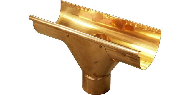 Coppa Gutta Copper Large Half Round Running Outlet - 80 ø Swiss Outlet - 300mm section with outlet fitted