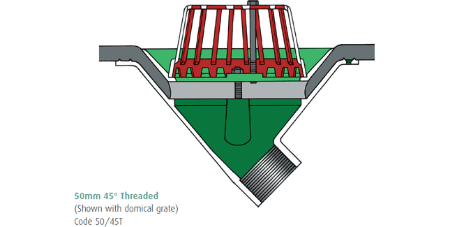 Caroflow 50mm 45 Degree Threaded Flat Roof Outlets (Flat Grate)