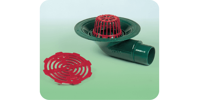 Caroflow Aluminium Flat Roof Outlets 50mm 90 Degree Spigot Flat Grate